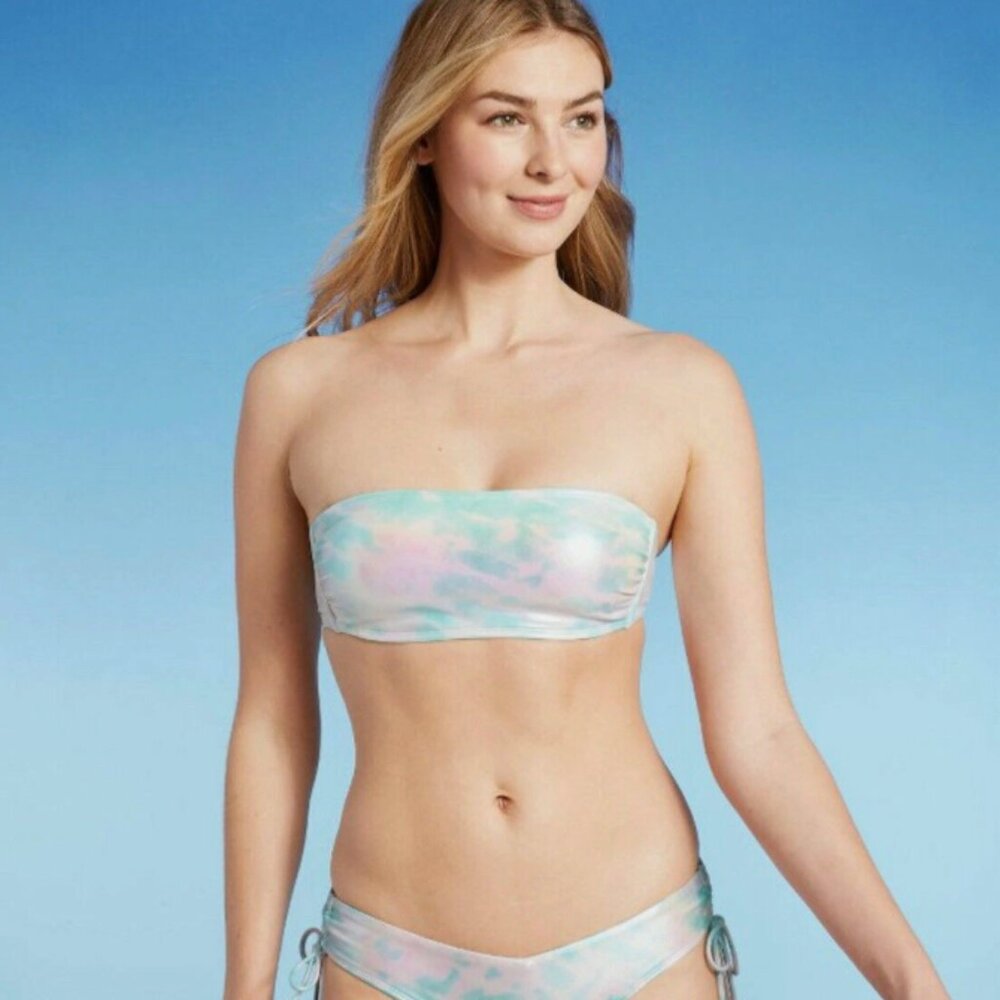 Xhilaration Iridescent Tie Dye Metallic Bandeau Bikini Top S